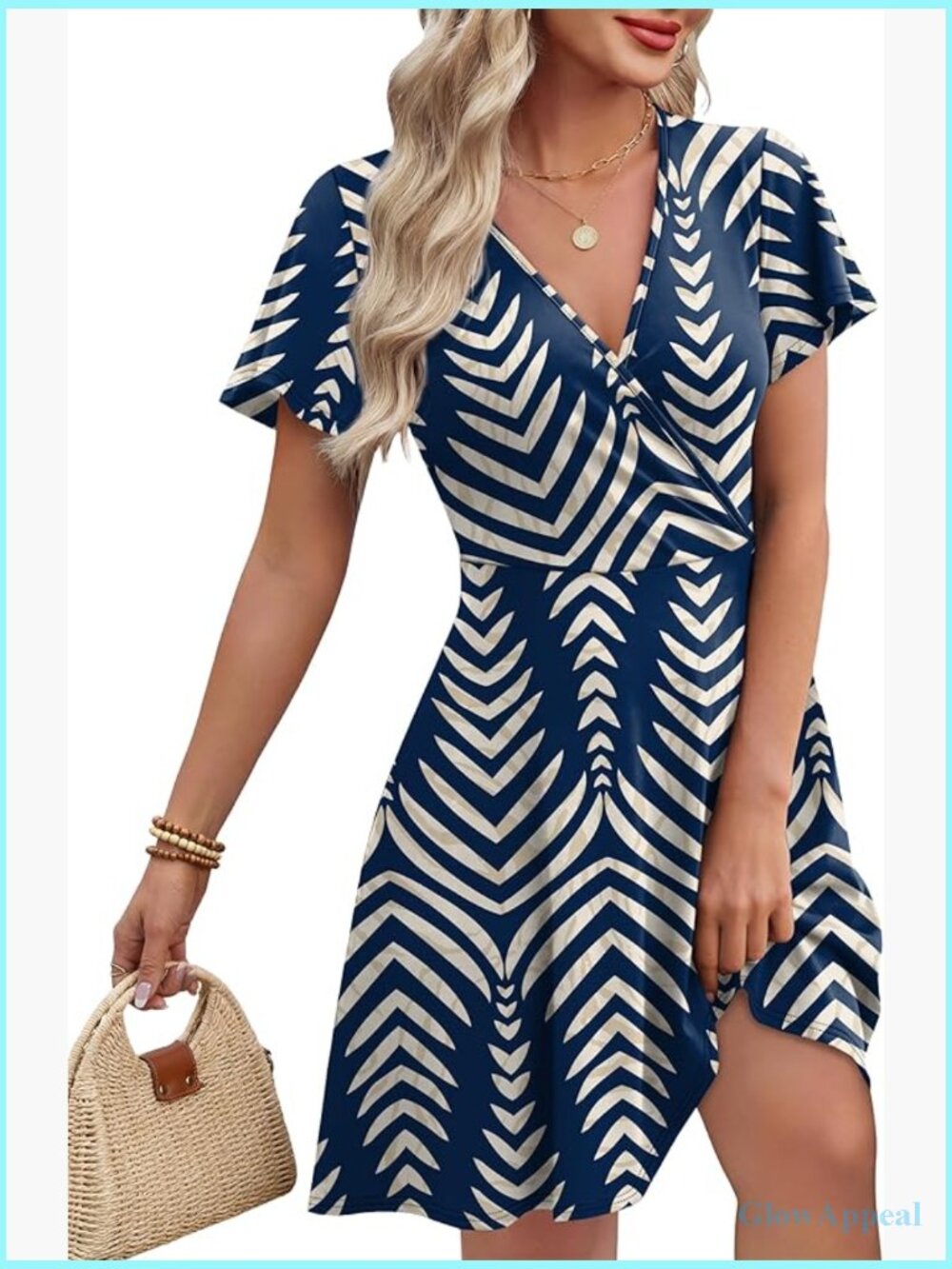 Wrap V Neck A-Line Sundress with Ruffle Sleeves Casual